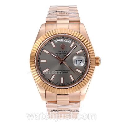 Rolex Day-Date II Swiss ETA 2836 Movement Full Rose Gold Stick Markers with Gray Dial