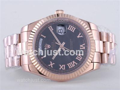 Rolex Day-Date II Swiss ETA 2836 Movement Full Rose Gold with Black Dial-41mm