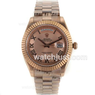 Rolex Day-Date II Swiss ETA 2836 Movement Full Rose Gold with Champagne Dial-41mm
