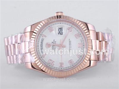 Rolex Day-Date II Swiss ETA 2836 Movement Full Rose Gold with Number Marking-41mm