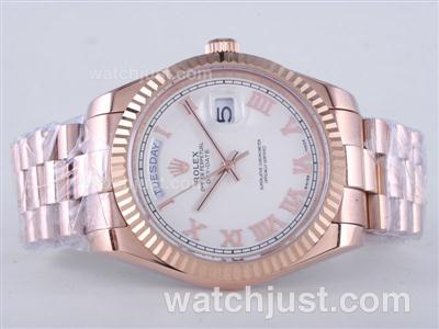 Rolex Day-Date II Swiss ETA 2836 Movement Full Rose Gold with Roman Marking-41mm