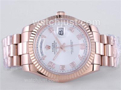 Rolex Day-Date II Swiss ETA 2836 Movement Full Rose Gold With White Dial-41mm