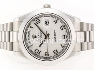 Rolex Day-Date II Swiss ETA 2836 Movement Number Markers with White Wave Dial