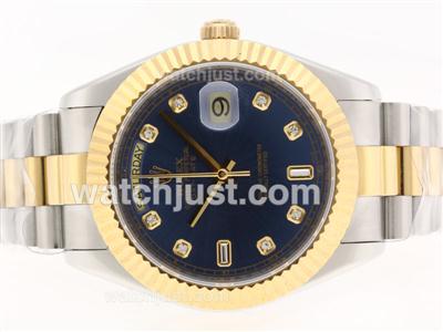 Rolex Day-Date II Swiss ETA 2836 Movement Two Tone Diamond Markers with Blue Dial-41mm Version