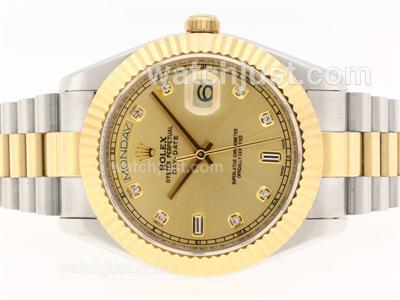 Rolex Day-Date II Swiss ETA 2836 Movement Two Tone Diamond Markers with Golden Dial-41mm Version
