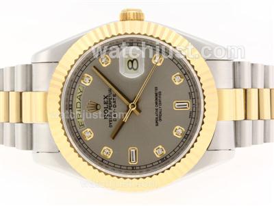 Rolex Day-Date II Swiss ETA 2836 Movement Two Tone Diamond Markers with Gray Dial-41mm Version