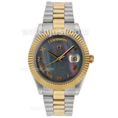 Rolex Day-Date II Swiss ETA 2836 Movement Two Tone Roman Markers with Black MOP Dial