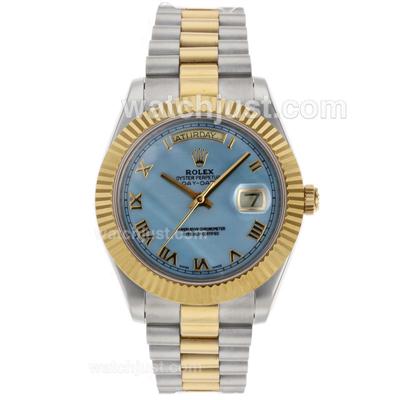 Rolex Day-Date II Swiss ETA 2836 Movement Two Tone Roman Markers with Blue MOP Dial