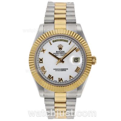 Rolex Day-Date II Swiss ETA 2836 Movement Two Tone Roman Markers with White Dial