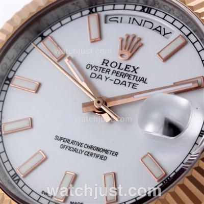 Rolex Day-Date II Swiss ETA 2836 Movement Two Tone Stick Markers with White Dial
