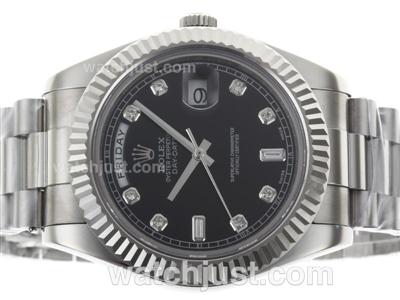 Rolex Day-Date II Swiss ETA 3156 Movement Diamond Markers with Black Dial-41mm Version