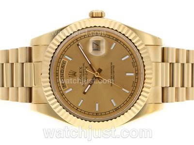 Rolex Day-Date II Swiss ETA 3156 Movement Full Gold Stick Markers with Golden Dial