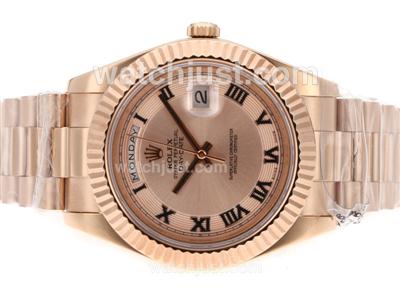 Rolex Day-Date II Swiss ETA 3156 Movement Full Rose Gold Roman Markers with Champagne Dial