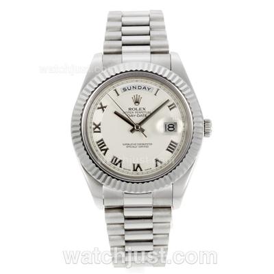 Rolex Day-Date II Swiss ETA 3156 Movement Roman Markers with White Dial-41mm Version