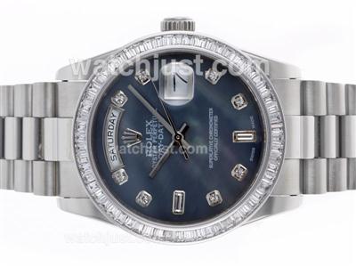 Rolex Day-Date Swiss ETA 2836 Movement CZ Diamond Bezel with Black MOP Dial