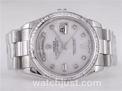 Rolex Day-Date Swiss ETA 2836 Movement CZ Diamond Bezel with MOP Dial-Diamond Marking