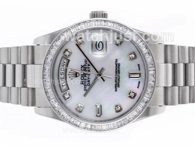 Rolex Day-Date Swiss ETA 2836 Movement CZ Diamond Bezel with MOP Dial