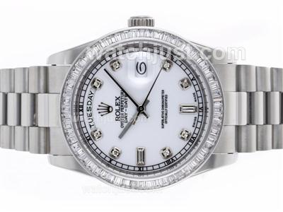 Rolex Day-Date Swiss ETA 2836 Movement CZ Diamond Bezel with White Dial