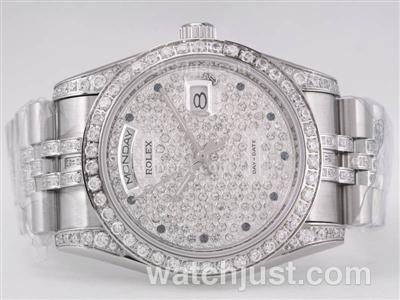 Rolex Day-Date Swiss ETA 2836 Movement Diamond Bezel and Dial-Black Marking