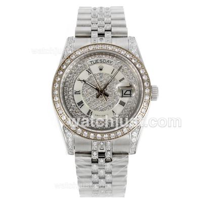 Rolex Day-Date Swiss ETA 2836 Movement Diamond Bezel and Dial-Roman Marking