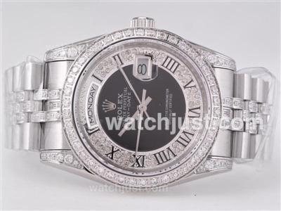 Rolex Day-Date Swiss ETA 2836 Movement Diamond Bezel with Black Dial-Roman Marking