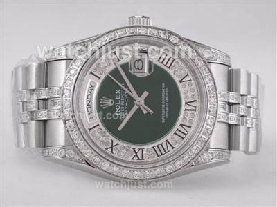 Rolex Day-Date Swiss ETA 2836 Movement Diamond Bezel with Green Dial-Roman Marking