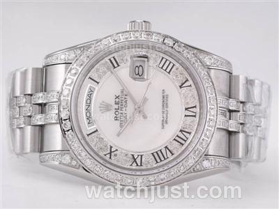 Rolex Day-Date Swiss ETA 2836 Movement Diamond Bezel with White Dial-Roman Marking