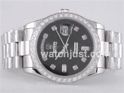 Rolex Day-Date Swiss ETA 2836 Movement Diamond Marking and Bezel with Black Computer Dial