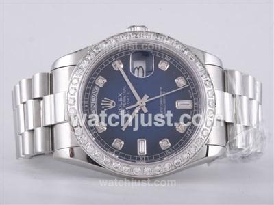 Rolex Day-Date Swiss ETA 2836 Movement Diamond Marking and Bezel with Blue Dial