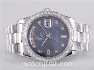 Rolex Day-Date Swiss ETA 2836 Movement Diamond Marking and Bezel with Blue MOP Dial