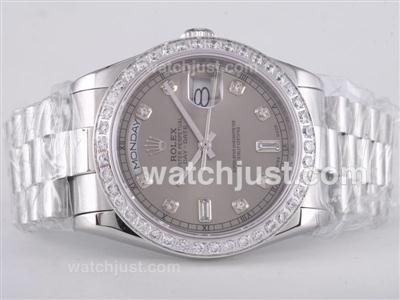 Rolex Day-Date Swiss ETA 2836 Movement Diamond Marking and Bezel with Gray Dial