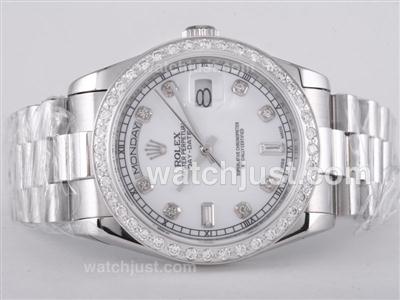 Rolex Day-Date Swiss ETA 2836 Movement Diamond Marking and Bezel with White Dial