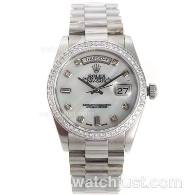 Rolex Day-Date Swiss ETA 2836 Movement Diamond Marking and Bezel with White MOP Dial