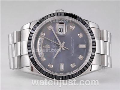 Rolex Day-Date Swiss ETA 2836 Movement Diamond Marking with Black Ruby Bezel-Black MOP Dial