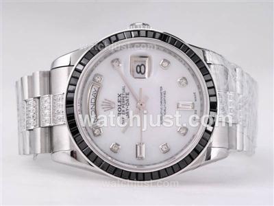 Rolex Day-Date Swiss ETA 2836 Movement Diamond Marking With Black Ruby Bezel-White Dial