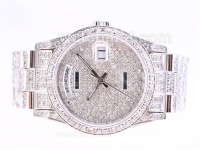 Rolex Day-Date Swiss ETA 2836 Movement Full Diamond Dial and Strap