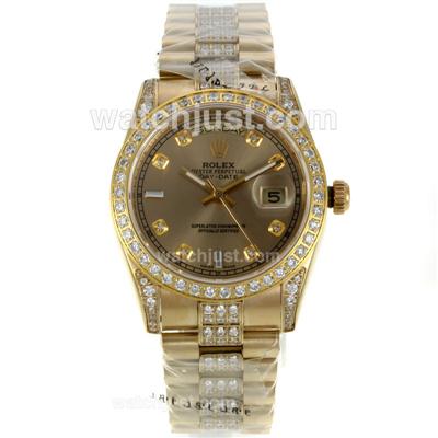 Rolex Day-Date Swiss ETA 2836 Movement Full Gold Diamond Bezel with Golden Dial