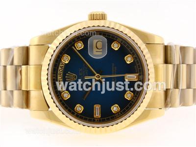 Rolex Day-Date Swiss ETA 2836 Movement Full Gold Diamond Marking with Blue Dial