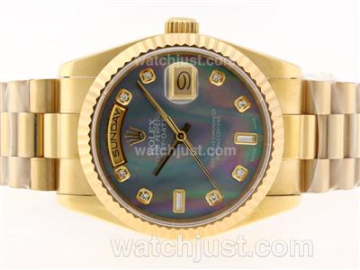 Rolex Day-Date Swiss ETA 2836 Movement Full Gold Diamond Marking with Blue MOP Dial