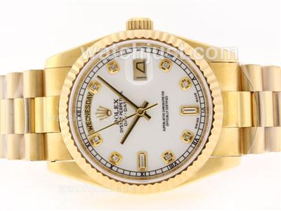 Rolex Day-Date Swiss ETA 2836 Movement Full Gold Diamond Marking with White Dial