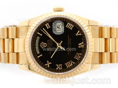Rolex Day-Date Swiss ETA 2836 Movement Full Gold with Black Dial-Roman Marking