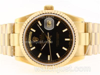 Rolex Day-Date Swiss ETA 2836 Movement Full Gold with Black Dial-Stick Marking