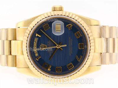 Rolex Day-Date Swiss ETA 2836 Movement Full Gold with Blue Wave Dial-Number Marking