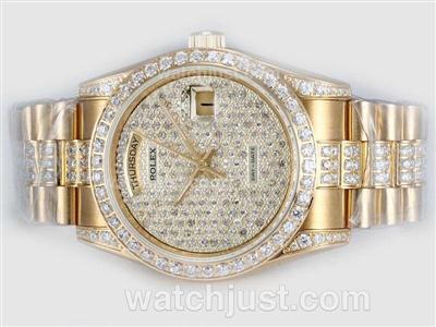 Rolex Day-Date Swiss ETA 2836 Movement Full Gold with Diamond Dial