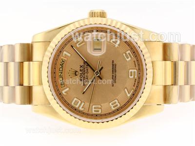 Rolex Day-Date Swiss ETA 2836 Movement Full Gold with Golden Dial-Number Marking