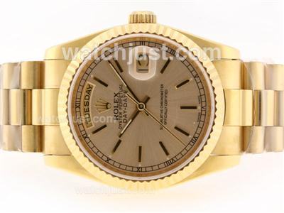Rolex Day-Date Swiss ETA 2836 Movement Full Gold with Golden Dial-Stick Marking