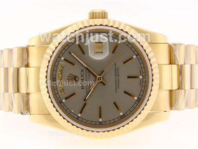 Rolex Day-Date Swiss ETA 2836 Movement Full Gold with Gray Dial-Stick Marking