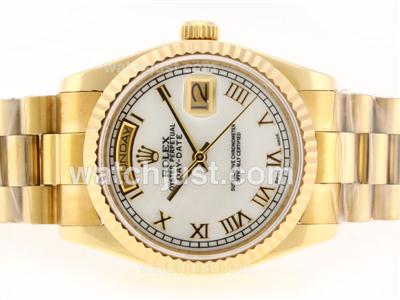 Rolex Day-Date Swiss ETA 2836 Movement Full Gold with White Dial-Roman Marking