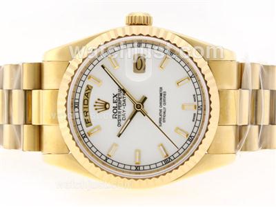 Rolex Day-Date Swiss ETA 2836 Movement Full Gold with White Dial-Stick Marking
