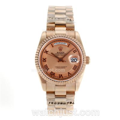 Rolex Day-Date Swiss ETA 2836 Movement Full Rose Gold with Champagne Dial-Roman Markers